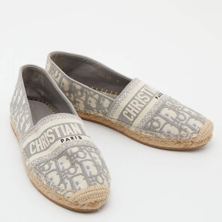 Pre Owned Dior Grey/White Oblique Canvas Granville Espadrille Flats Size 37