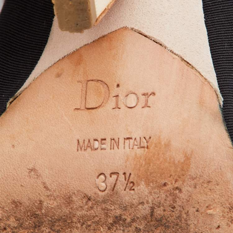 Pre Owned Dior Black Canvas Open Toe Lace Up Ankle Booties Size 37.5