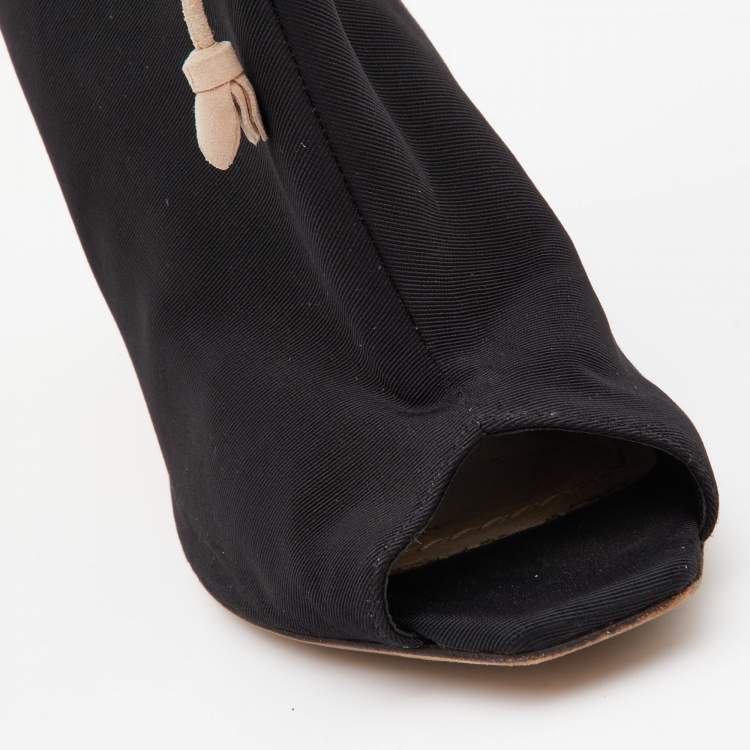 Pre Owned Dior Black Canvas Open Toe Lace Up Ankle Booties Size 37.5