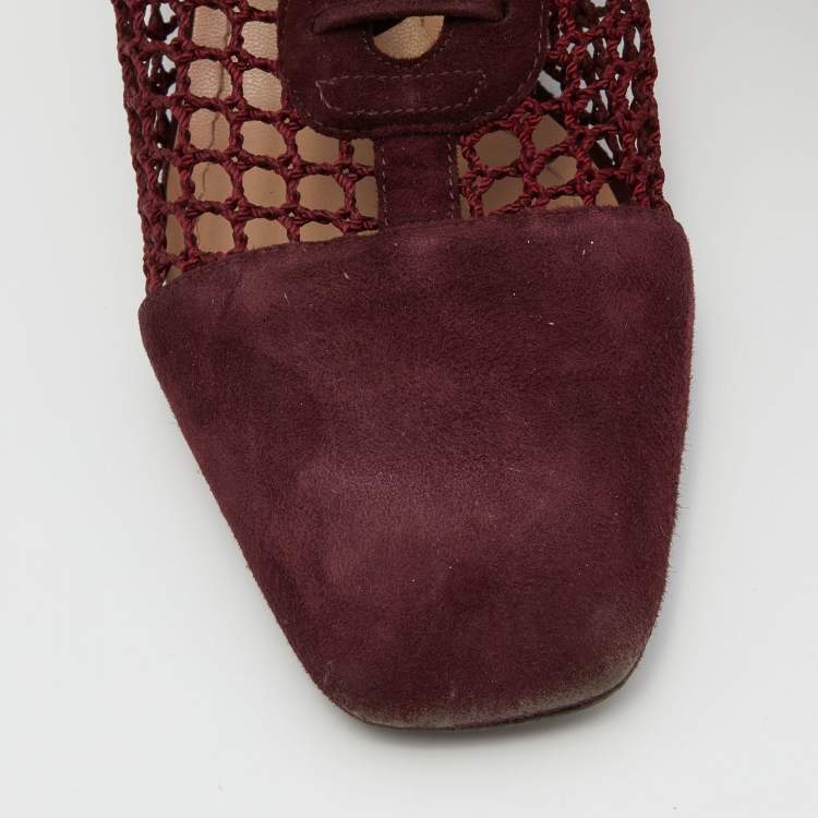 Pre Owned Dior Burgundy Suede and Fishnet Naughtily-D Ankle Boots Size 38