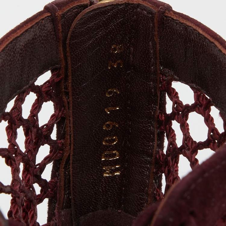 Pre Owned Dior Burgundy Suede and Fishnet Naughtily-D Ankle Boots Size 38