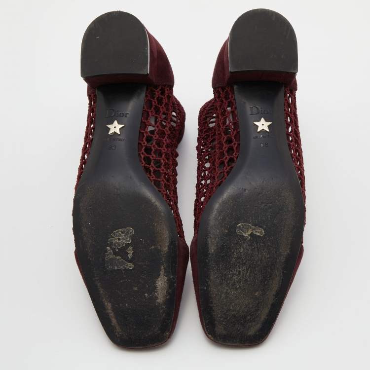 Pre Owned Dior Burgundy Suede and Fishnet Naughtily-D Ankle Boots Size 38