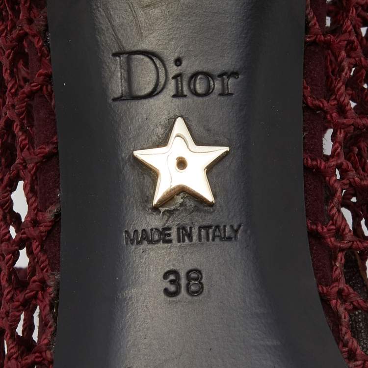 Pre Owned Dior Burgundy Suede and Fishnet Naughtily-D Ankle Boots Size 38