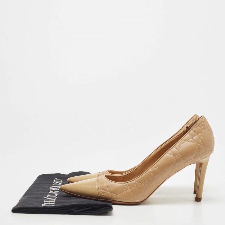 Pre Owned Dior Beige Quilted Leather Pointed Toe Pumps Size 37.5