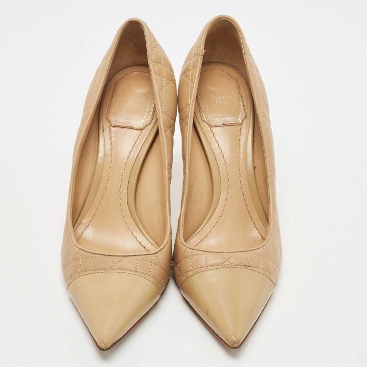 Pre Owned Dior Beige Quilted Leather Pointed Toe Pumps Size 37.5