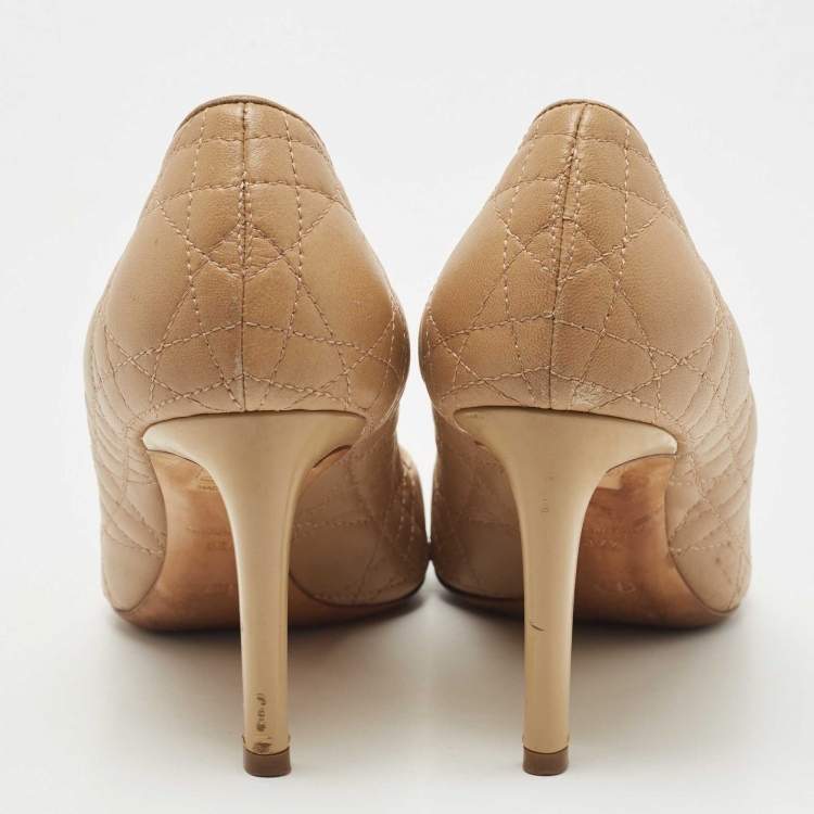 Pre Owned Dior Beige Quilted Leather Pointed Toe Pumps Size 37.5