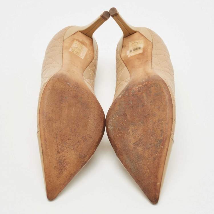 Pre Owned Dior Beige Quilted Leather Pointed Toe Pumps Size 37.5