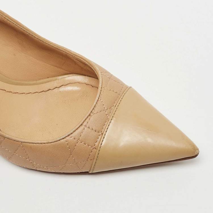 Pre Owned Dior Beige Quilted Leather Pointed Toe Pumps Size 37.5