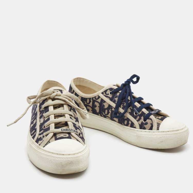 Pre Owned Dior Blue Oblique Canvas Walk'n'Dior Low Top Sneakers Size 38.5