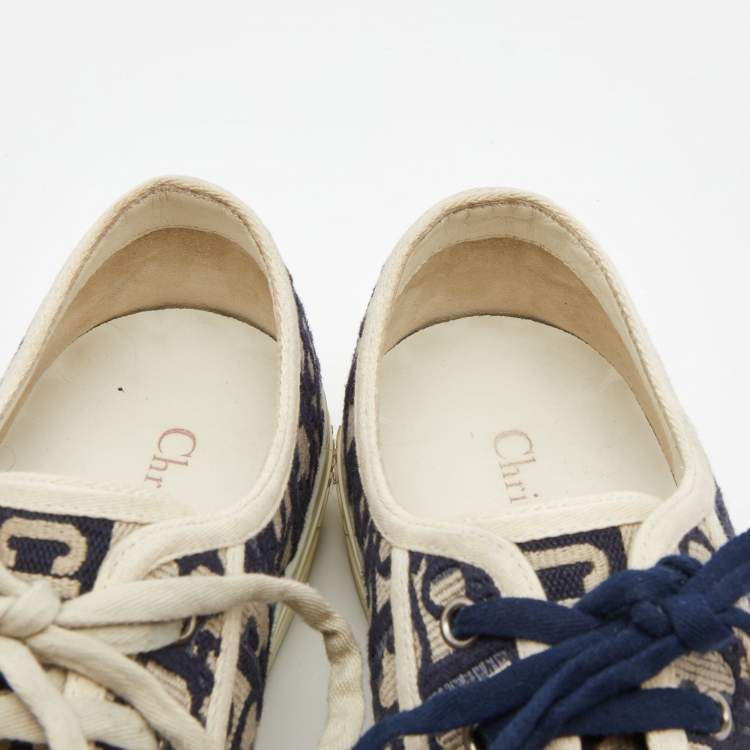 Pre Owned Dior Blue Oblique Canvas Walk'n'Dior Low Top Sneakers Size 38.5