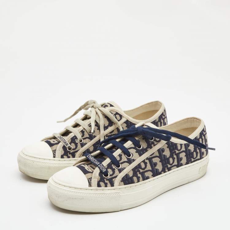 Pre Owned Dior Blue Oblique Canvas Walk'n'Dior Low Top Sneakers Size 38.5