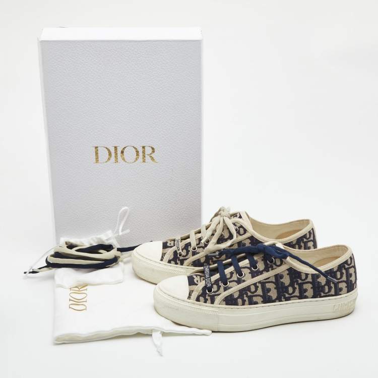 Pre Owned Dior Blue Oblique Canvas Walk'n'Dior Low Top Sneakers Size 38.5