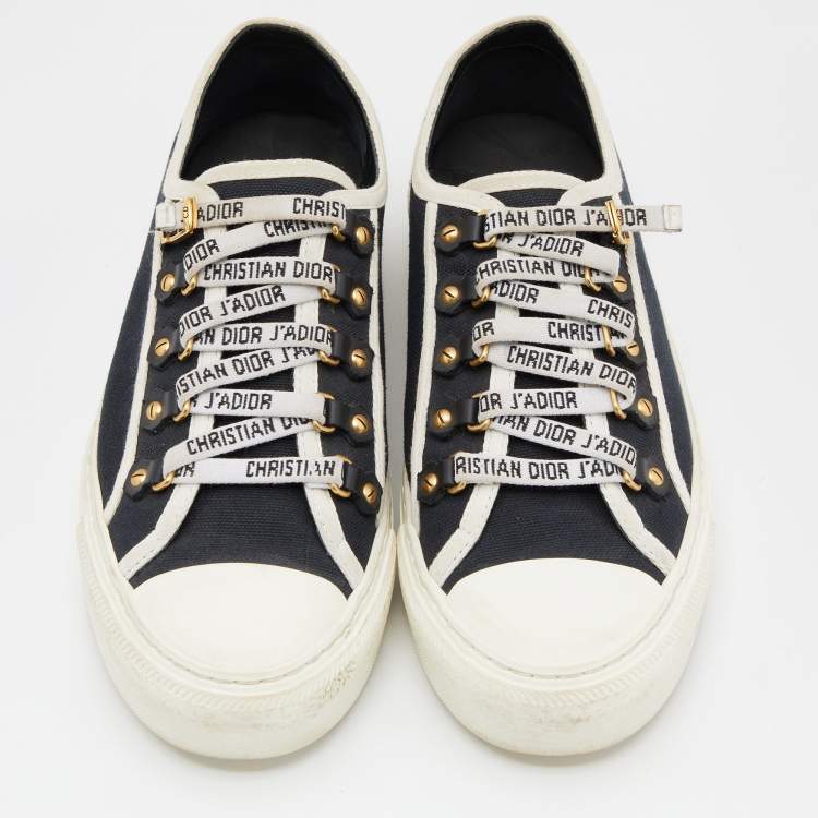 Pre Owned Dior Navy Blue/White Canvas Walk'n'Dior Lace Up Sneakers Size 38.5