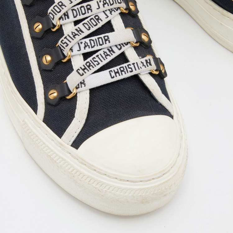 Pre Owned Dior Navy Blue/White Canvas Walk'n'Dior Lace Up Sneakers Size 38.5