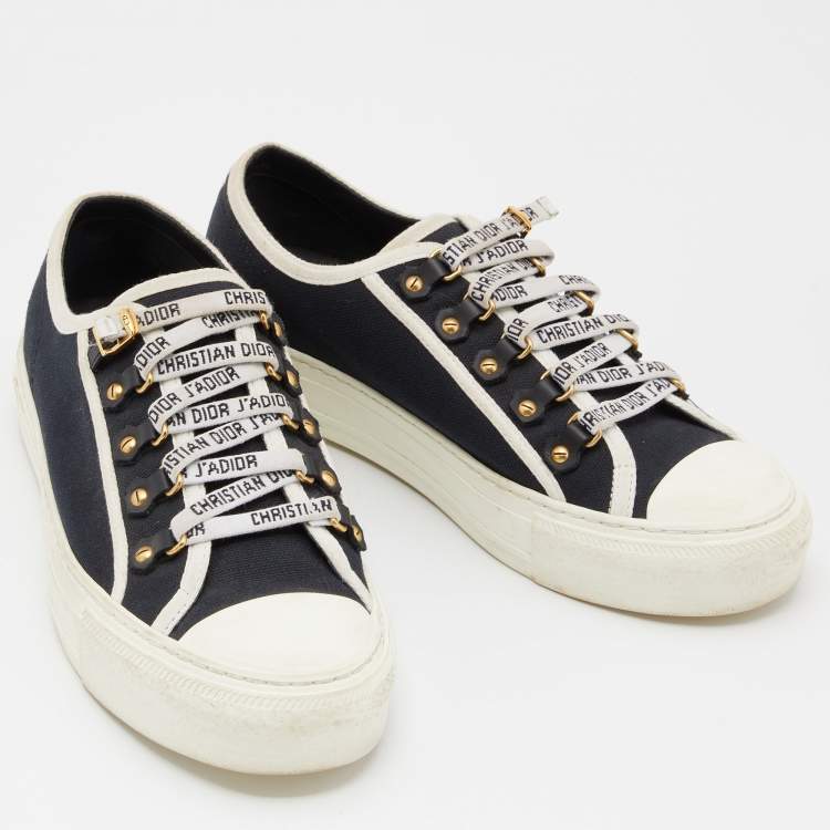 Pre Owned Dior Navy Blue/White Canvas Walk'n'Dior Lace Up Sneakers Size 38.5