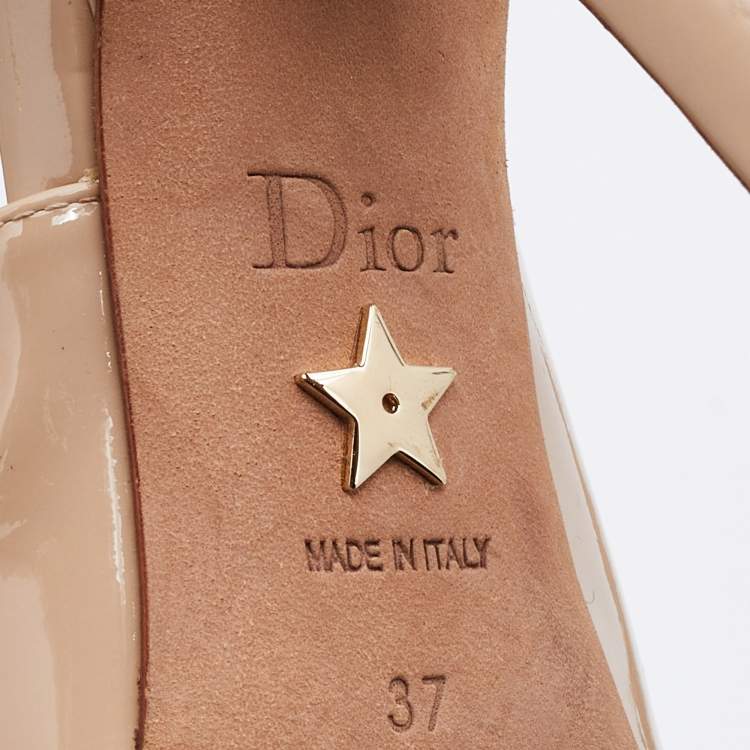Pre Owned Dior Beige Patent Leather J'adior Slingback Pumps Size 37