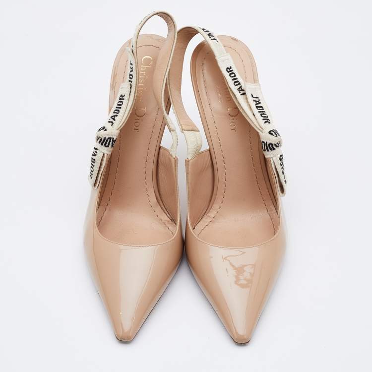 Pre Owned Dior Beige Patent Leather J'adior Slingback Pumps Size 37