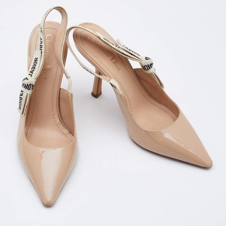 Pre Owned Dior Beige Patent Leather J'adior Slingback Pumps Size 37