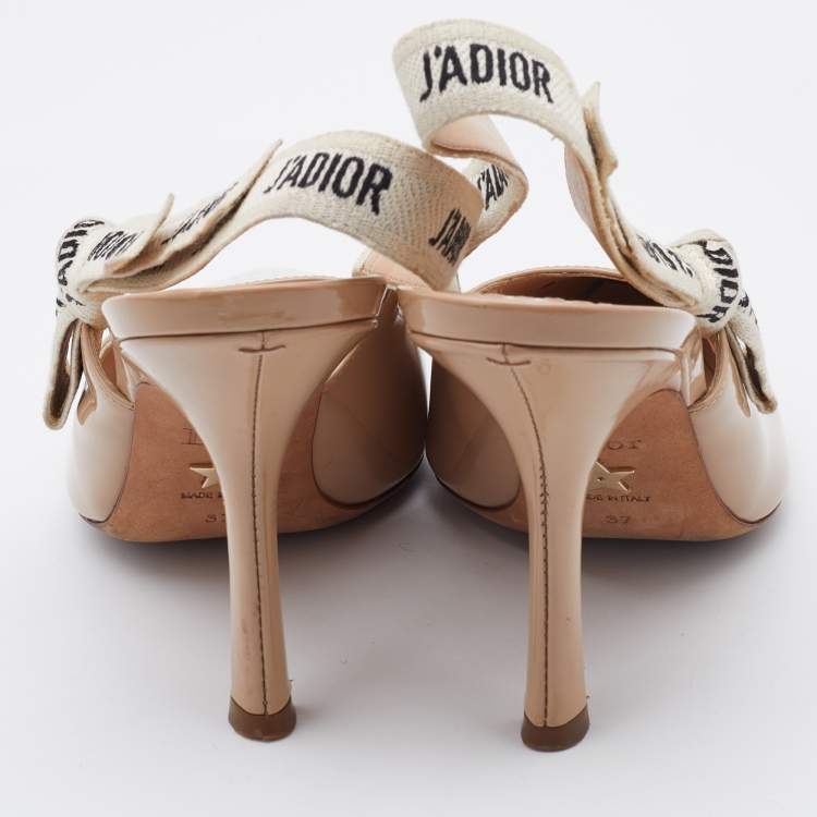 Pre Owned Dior Beige Patent Leather J'adior Slingback Pumps Size 37