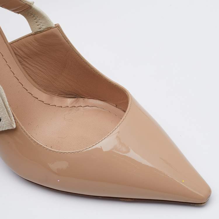 Pre Owned Dior Beige Patent Leather J'adior Slingback Pumps Size 37