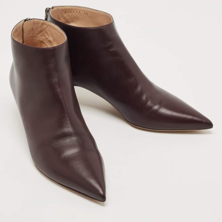 Pre Owned Dior Burgundy Leather Pointed Toe Ankle Booties Size 38