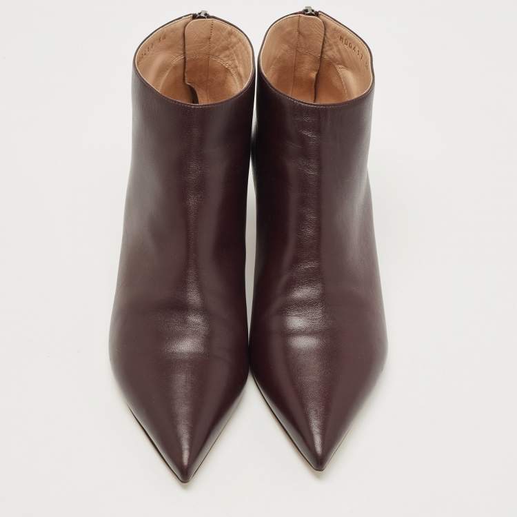 Pre Owned Dior Burgundy Leather Pointed Toe Ankle Booties Size 38