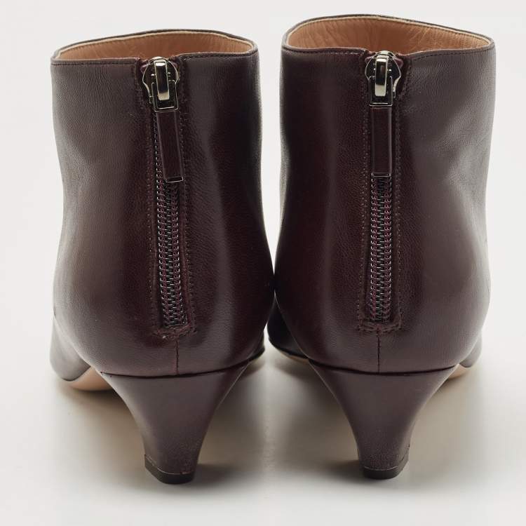 Pre Owned Dior Burgundy Leather Pointed Toe Ankle Booties Size 38