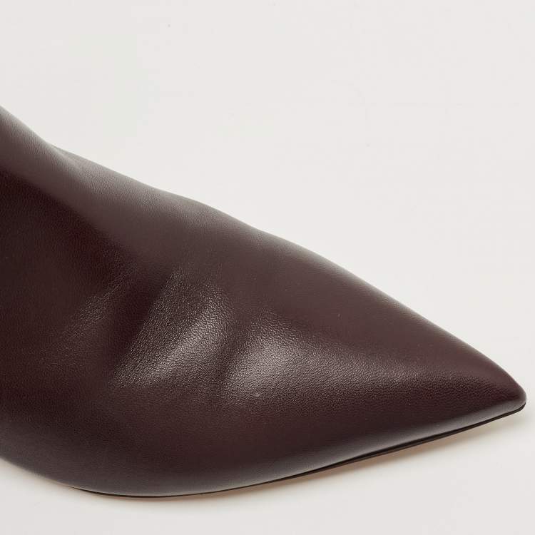 Pre Owned Dior Burgundy Leather Pointed Toe Ankle Booties Size 38