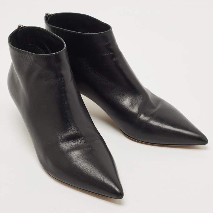 Pre Owned Dior Black Leather Pointed Toe Ankle Booties Size 38