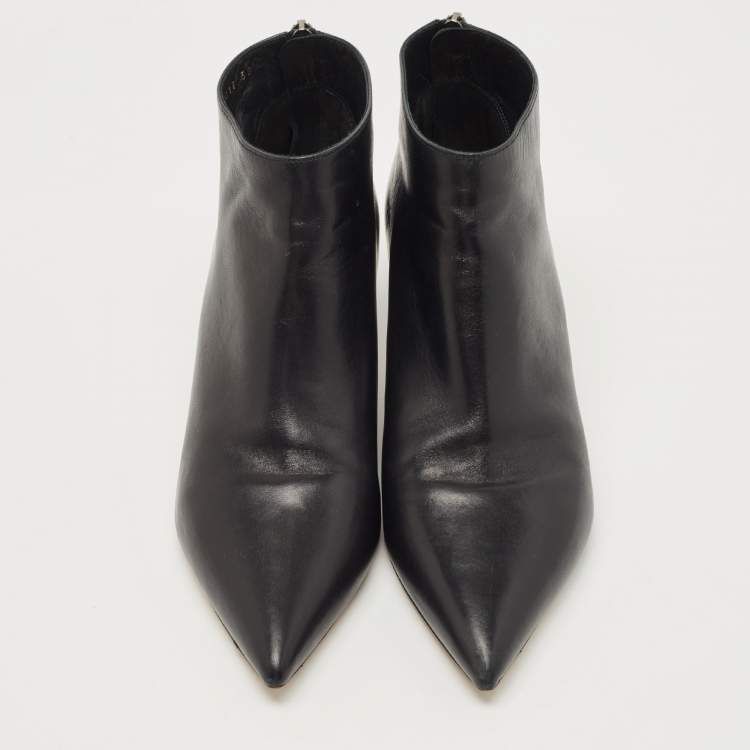 Pre Owned Dior Black Leather Pointed Toe Ankle Booties Size 38