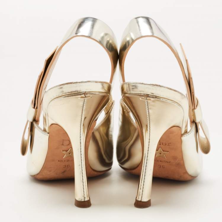 Pre Owned Dior Metallic Leather J'adior Slingback Pumps Size 36