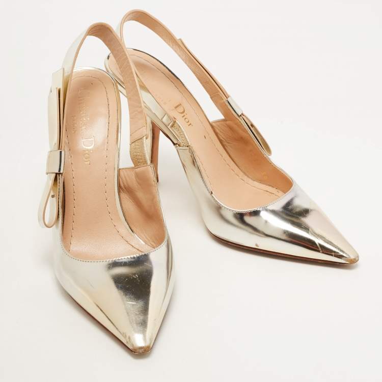 Pre Owned Dior Metallic Leather J'adior Slingback Pumps Size 36