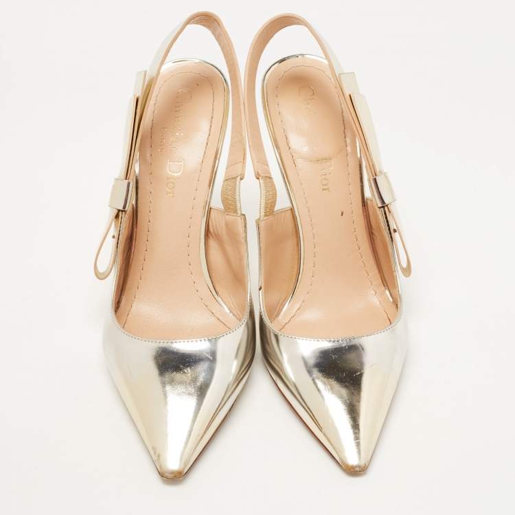 Pre Owned Dior Metallic Leather J'adior Slingback Pumps Size 36