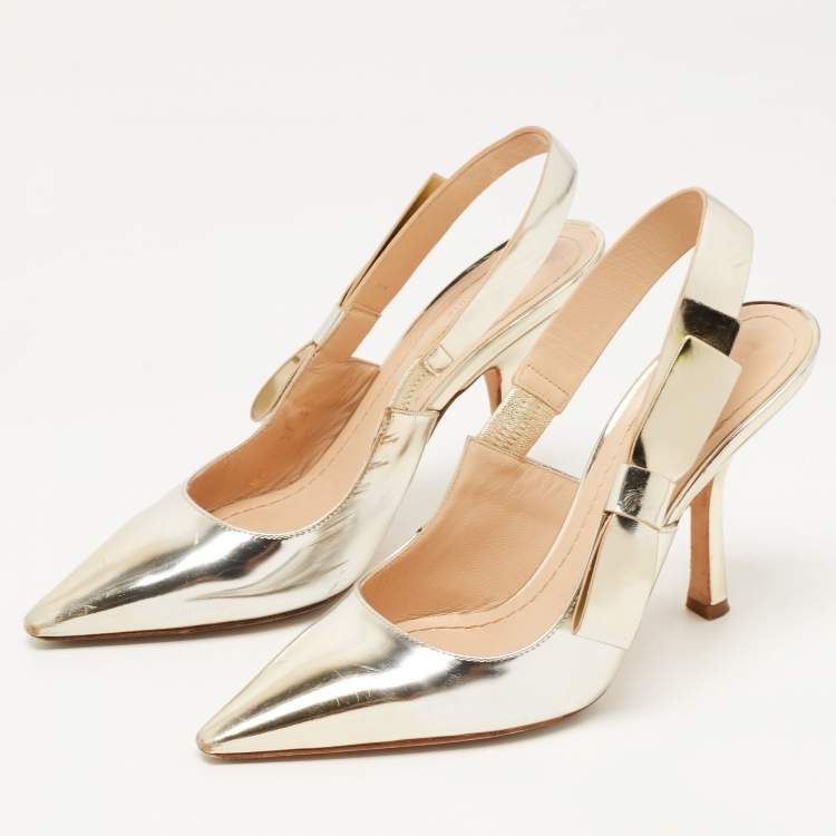 Pre Owned Dior Metallic Leather J'adior Slingback Pumps Size 36