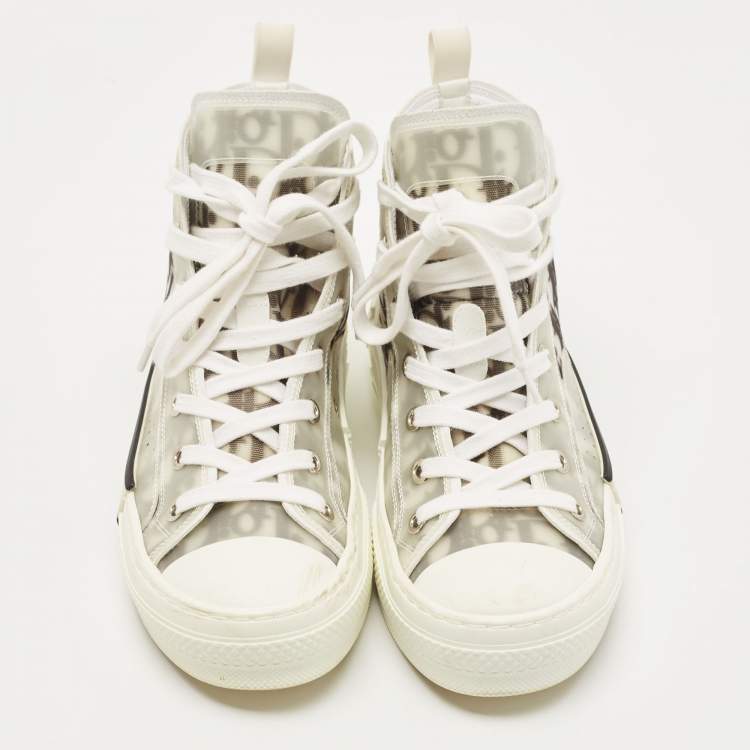 Pre Owned Dior Black/White Oblique Mesh B23 High Top Sneakers Size 36