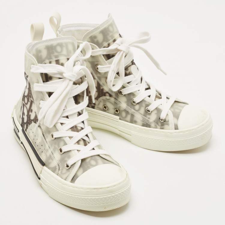 Pre Owned Dior Black/White Oblique Mesh B23 High Top Sneakers Size 36
