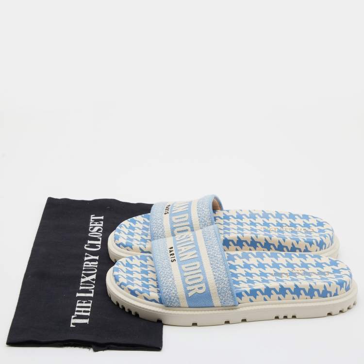 Pre Owned Dior Blue/White Canvas Dway Flat Slides Size 38