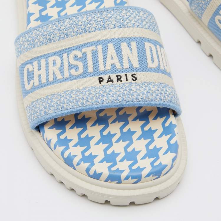 Pre Owned Dior Blue/White Canvas Dway Flat Slides Size 38