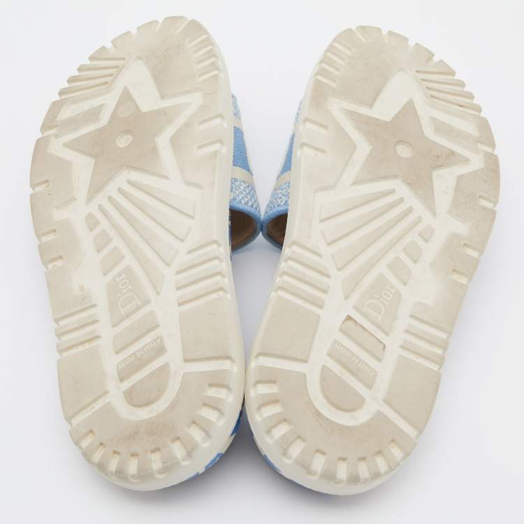 Pre Owned Dior Blue/White Canvas Dway Flat Slides Size 38