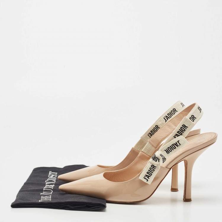 Pre Owned Dior Beige Patent Leather J'adior Slingback Pumps Size 40