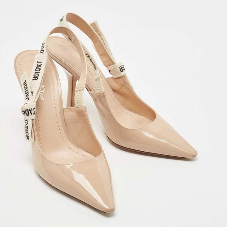 Pre Owned Dior Beige Patent Leather J'adior Slingback Pumps Size 40