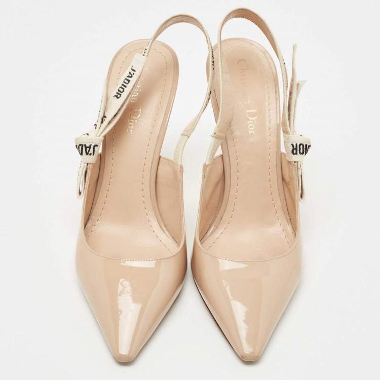 Pre Owned Dior Beige Patent Leather J'adior Slingback Pumps Size 40