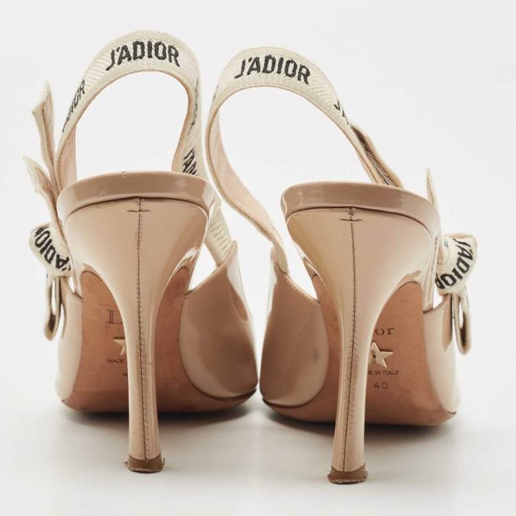 Pre Owned Dior Beige Patent Leather J'adior Slingback Pumps Size 40