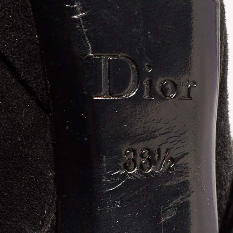 Pre Owned Dior Black Suede and Satin Bow Ankle Booties Size 38.5