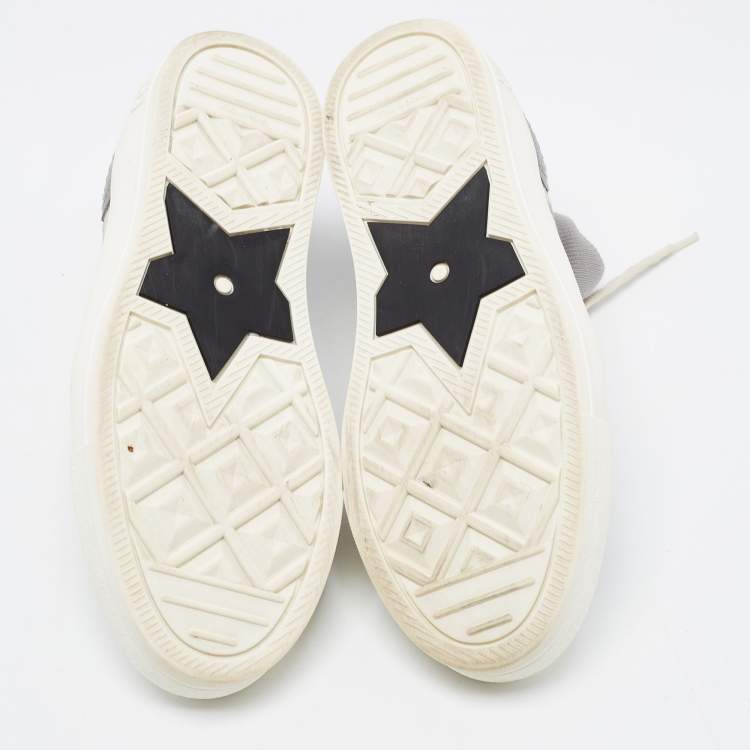 Pre Owned Dior Grey/White Leather and Oblique Knit Fabric Walk'n'Dior High Top Sneakers Size 38