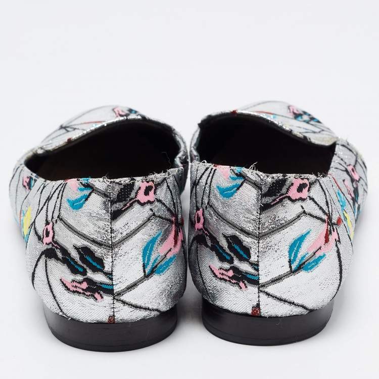 Pre Owned Dior Silver Brocade Fabric Embroidered Slip On Smoking Slipper Size 39.5