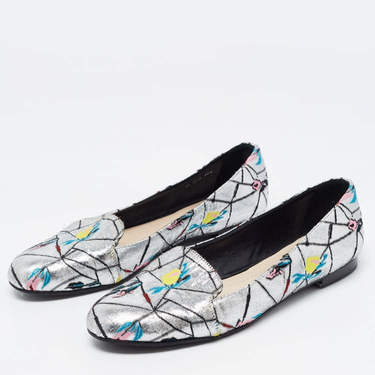 Pre Owned Dior Silver Brocade Fabric Embroidered Slip On Smoking Slipper Size 39.5