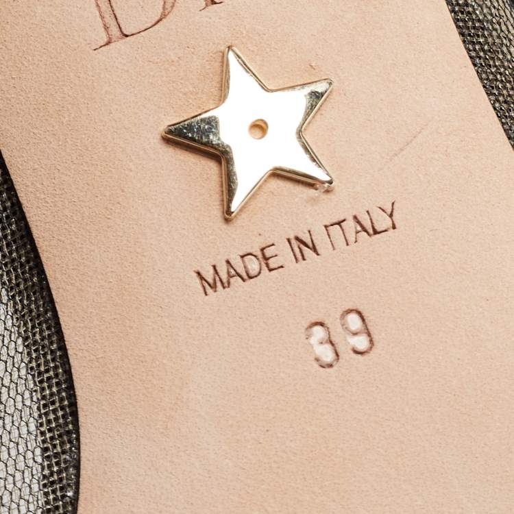 Pre Owned Dior Black Polka Dot Mesh and Canvas Bow Pointed Toe Mules Size 39