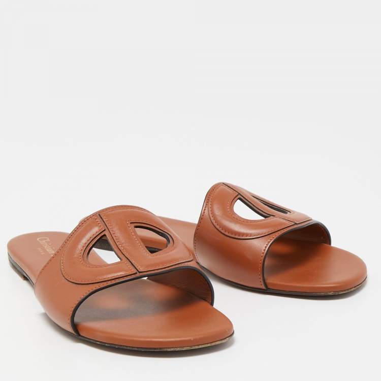 Pre Owned Dior Tan Leather Slide Sandals Size 38.5