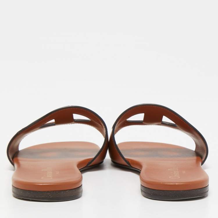 Pre Owned Dior Tan Leather Slide Sandals Size 38.5